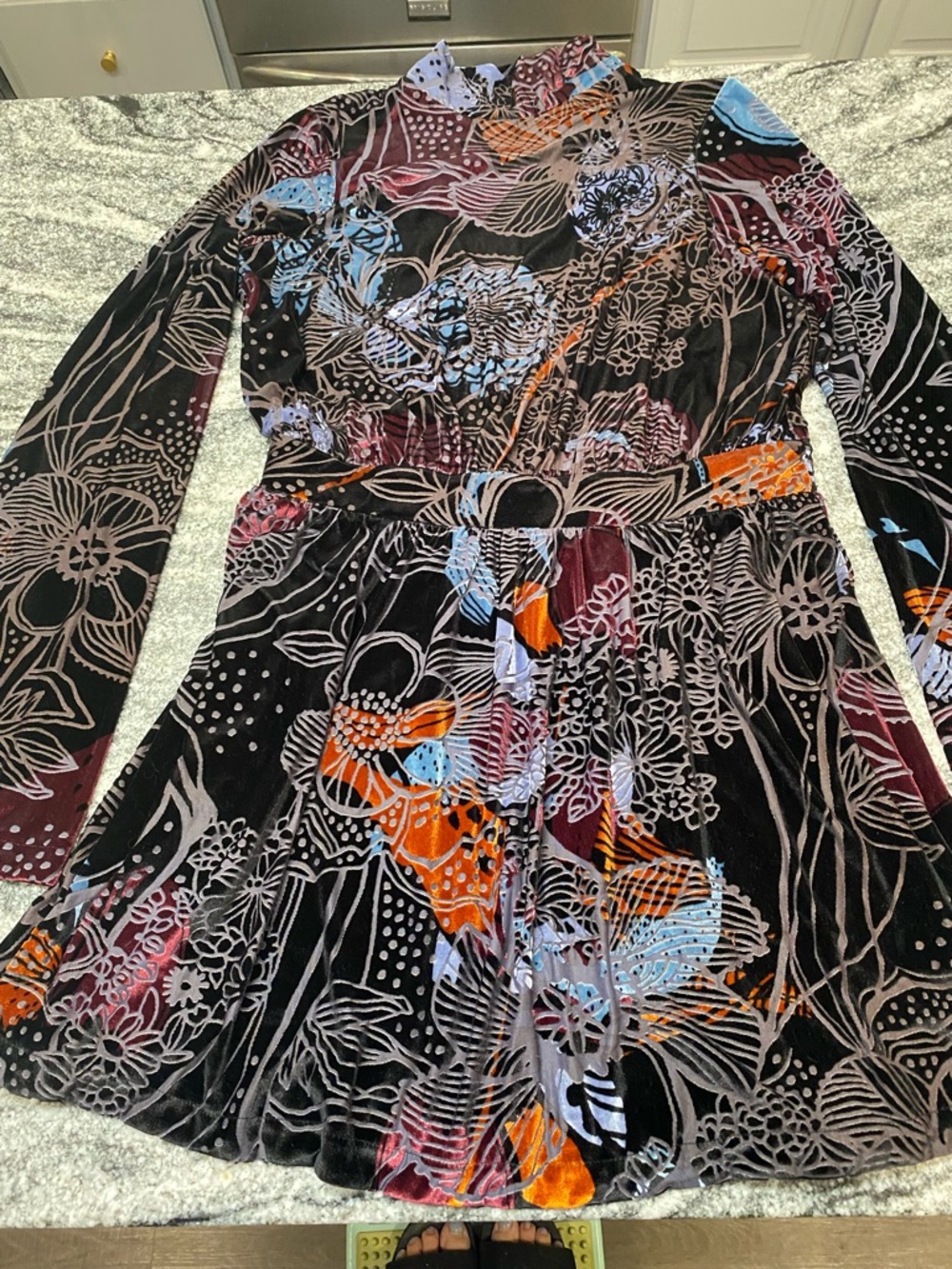 Velvet Floral Open-Back Mini Dress in Black Blue And orange - Picture 9 of 15